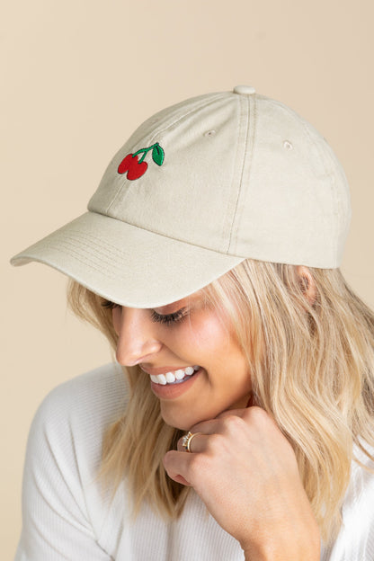 Ash Mocha Cherry Embroidered Washed Cap