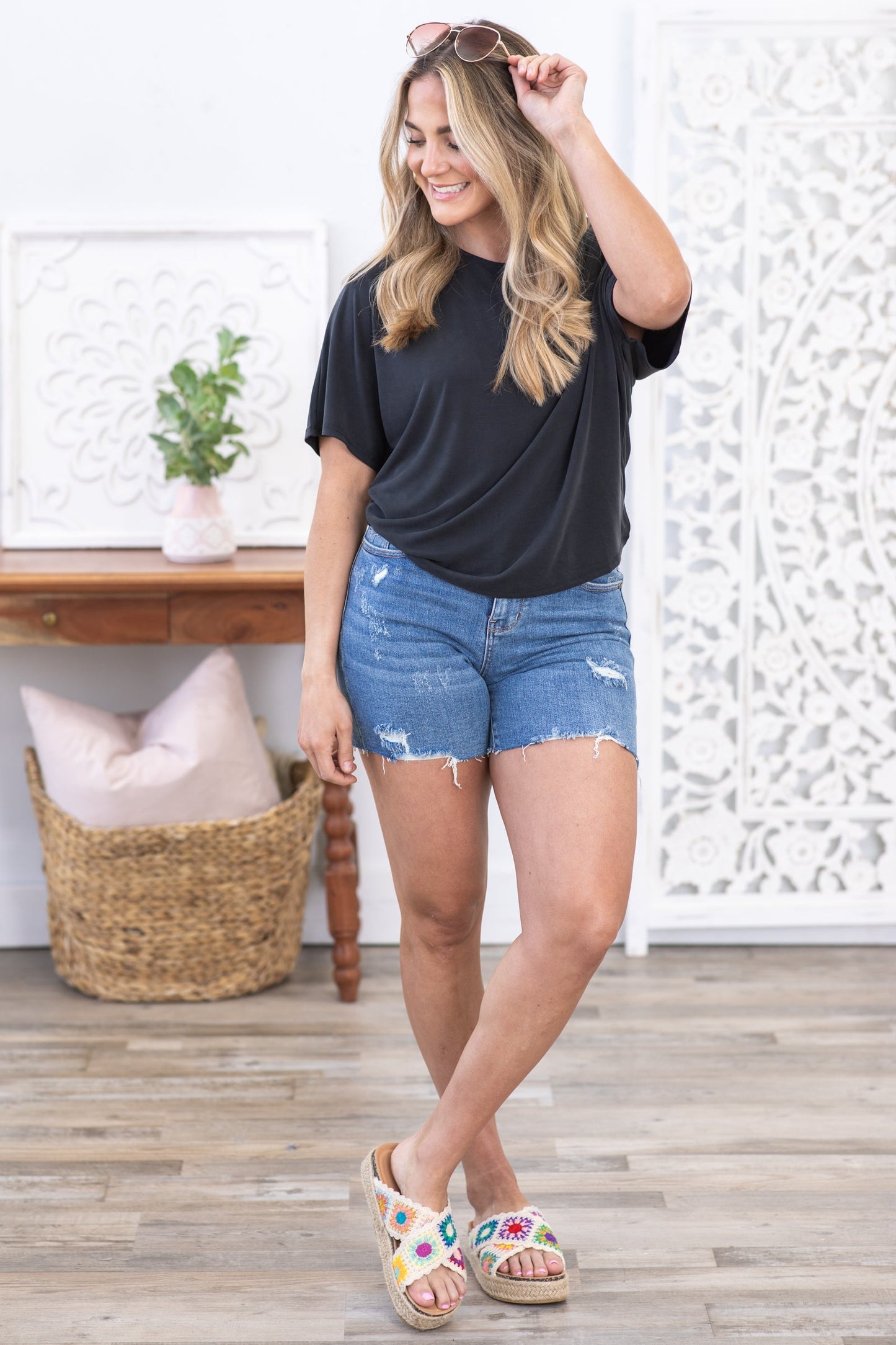 Black Soft Dolman Sleeve Knit Top