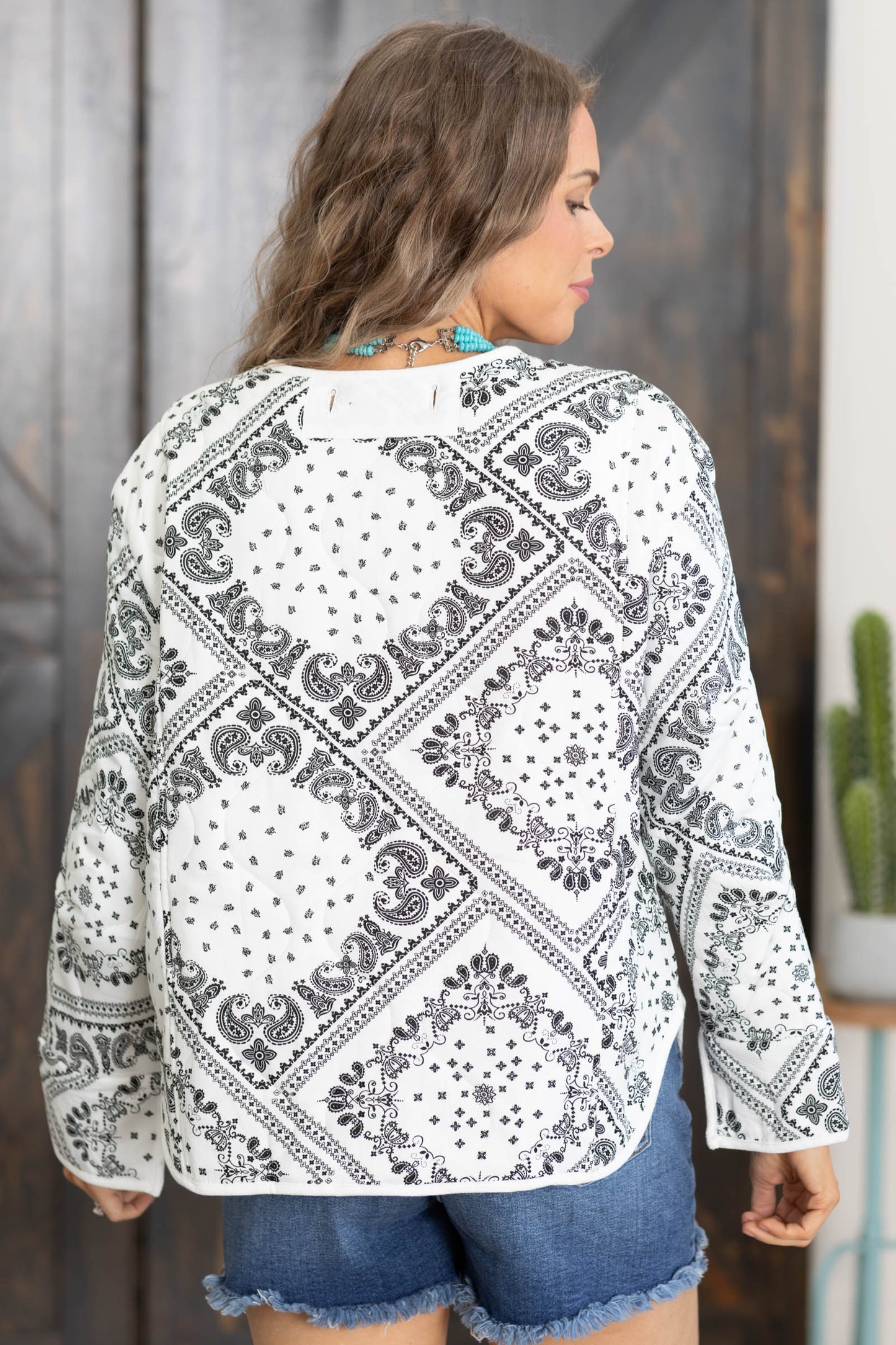 Black Paisley Print Quilted Jacket