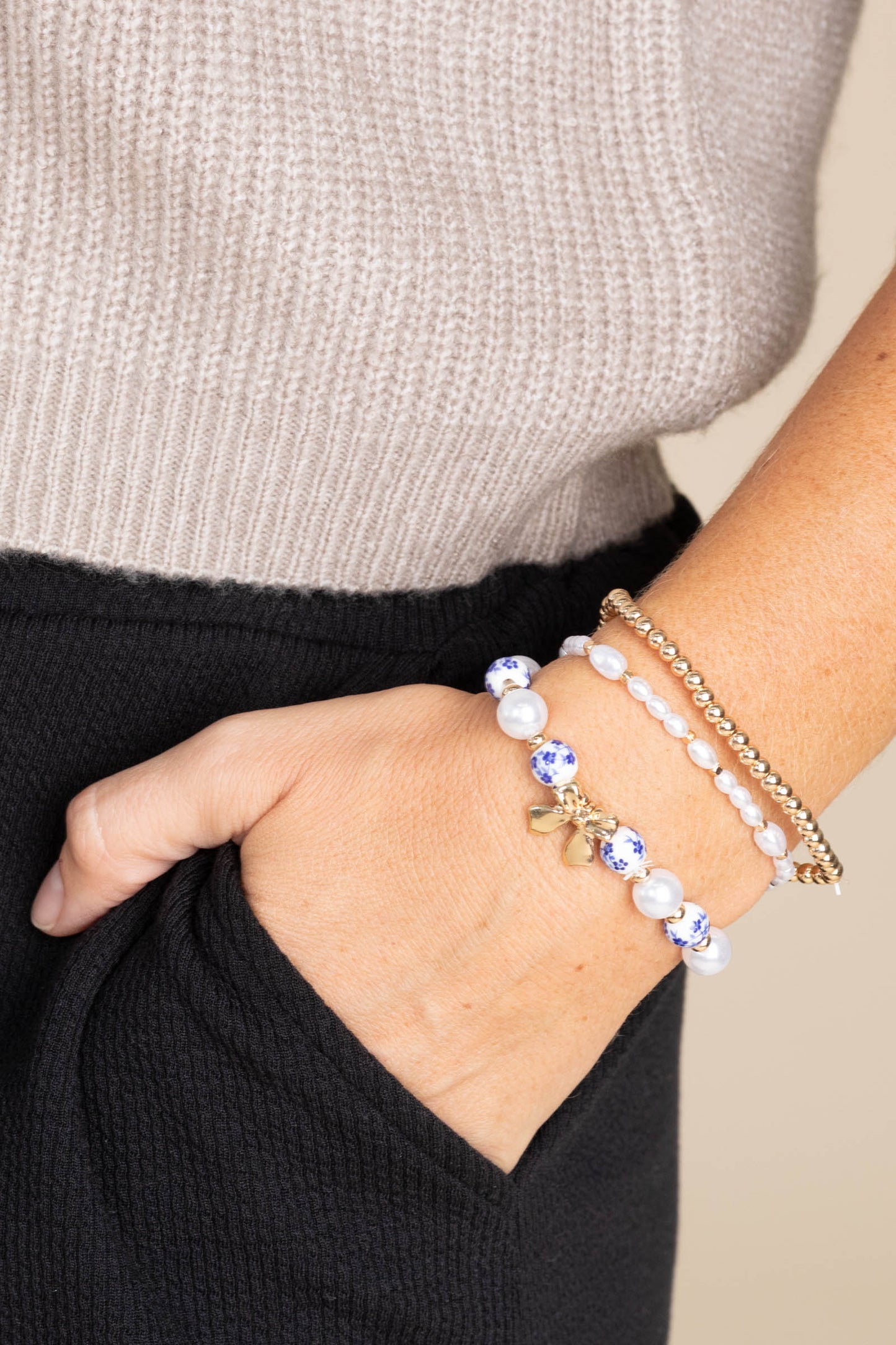 Blue Ceramic Layer Stretch Bracelet Set