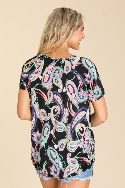 Black With Swirl Print Knit Top