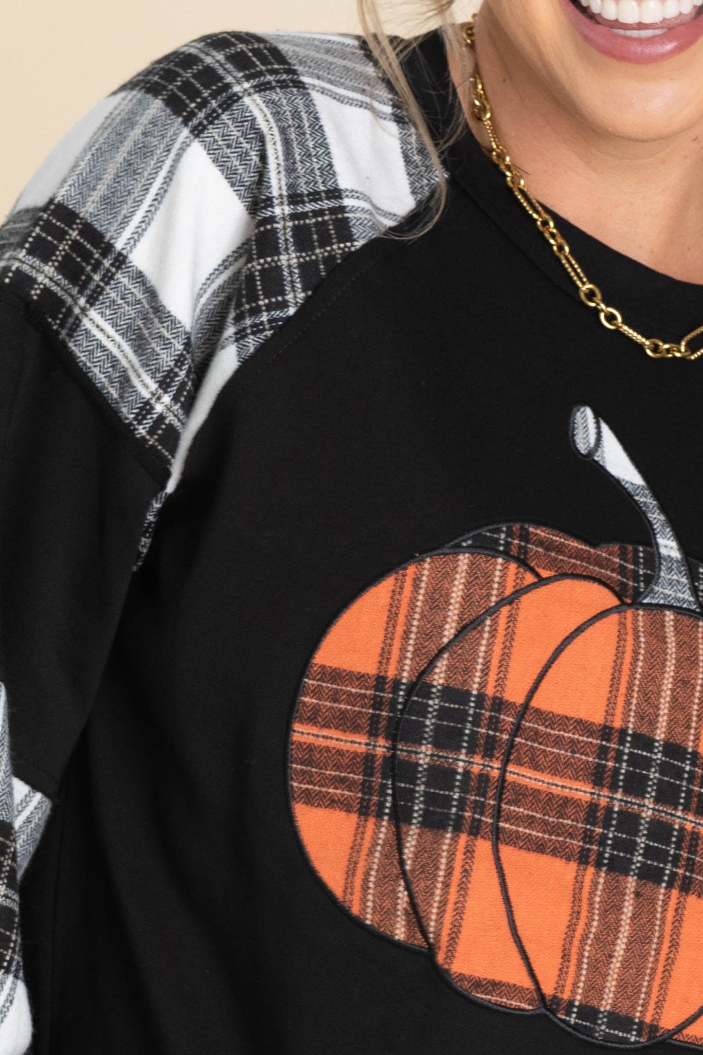 Black Combo Plaid Pumpkin Graphic Sweatshirt