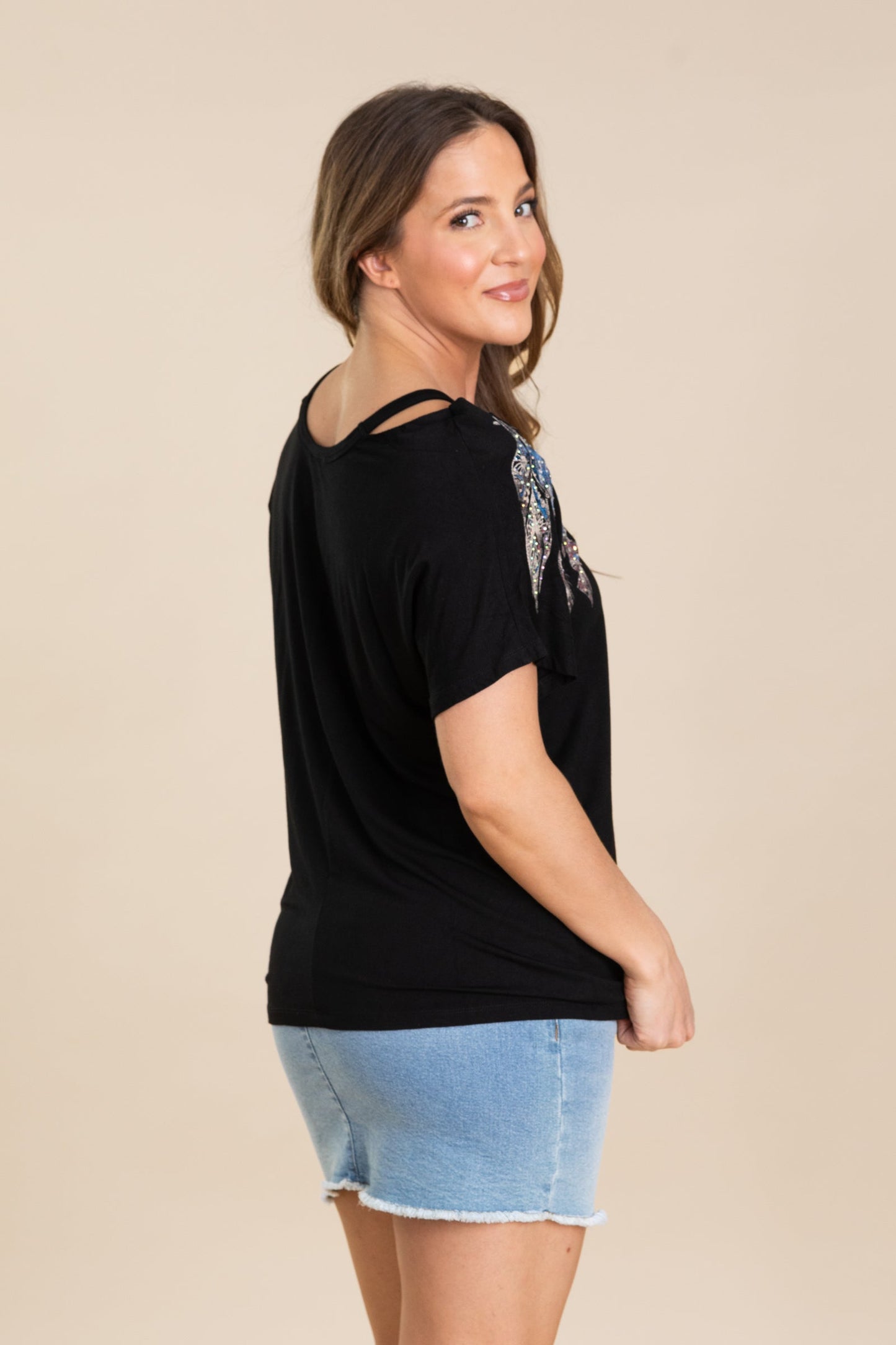 Black Cut-Out Cold Shoulder Knit Top