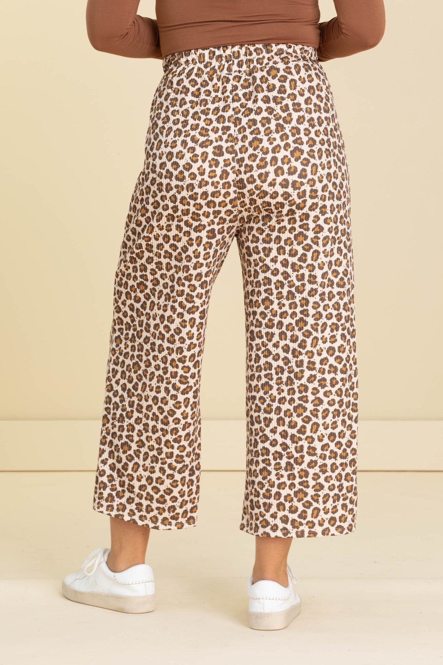 Animal Print Ribbed Soft Cropped Pants