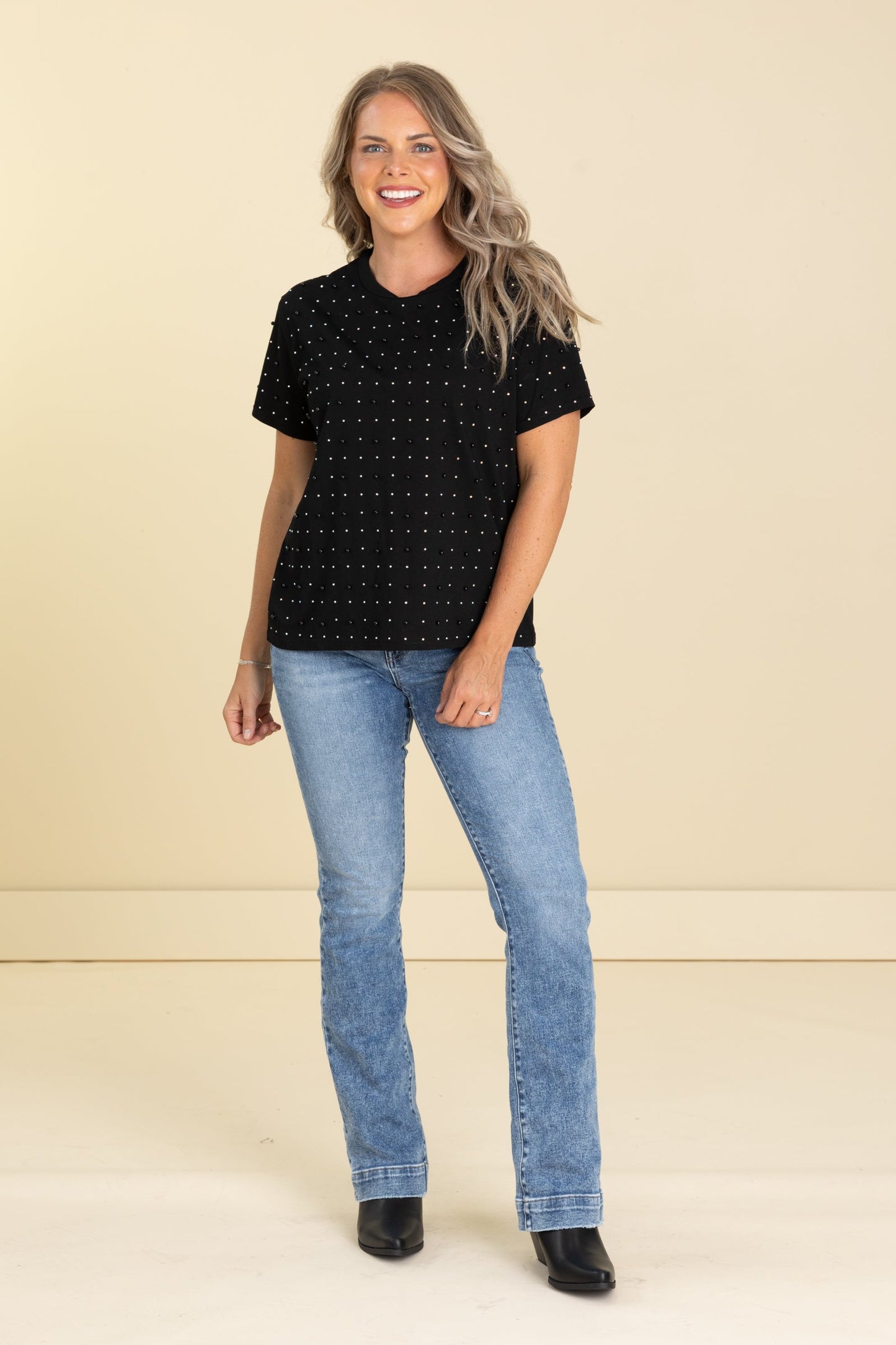 Black With Pearls Knit Tee