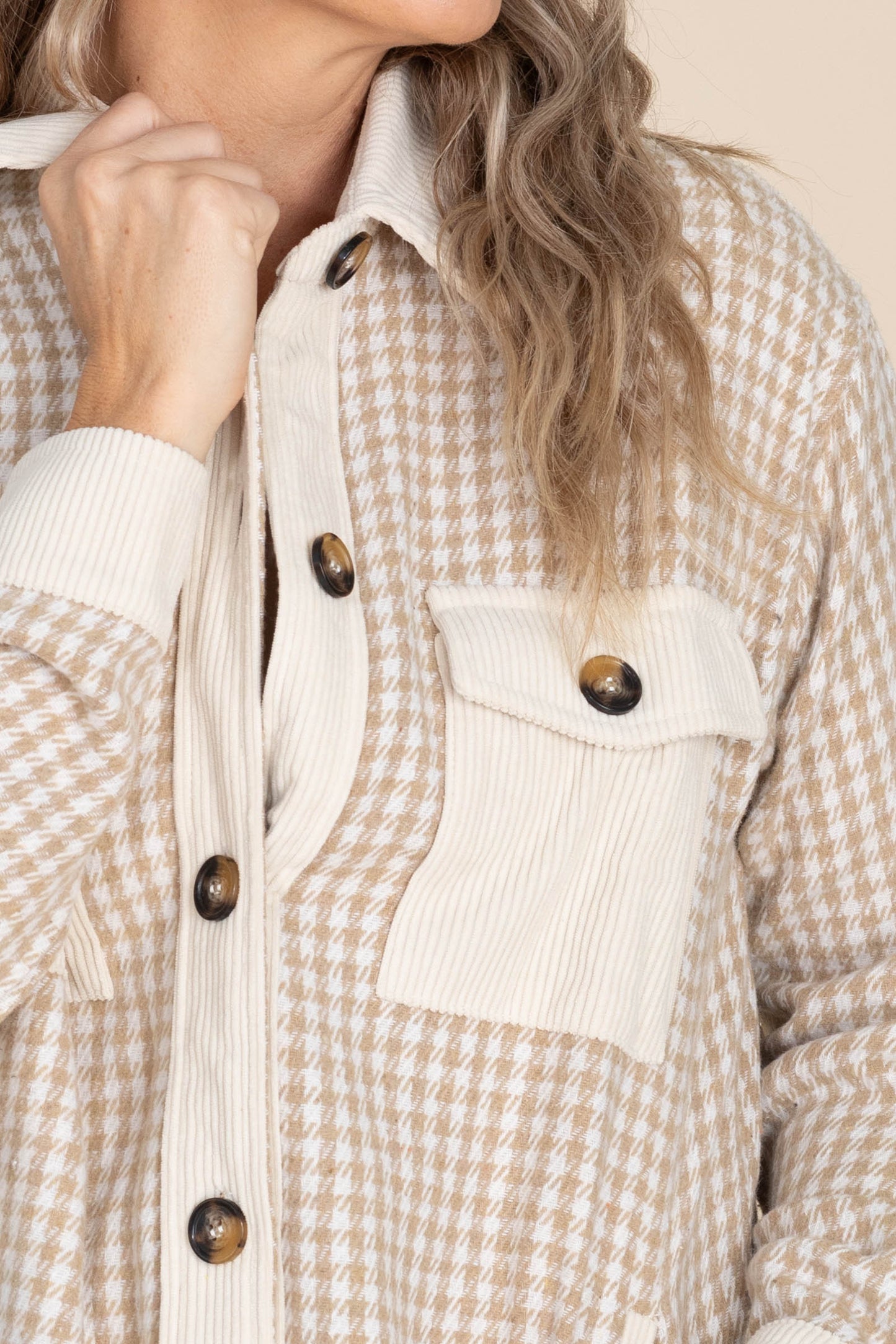 Beige Mini Checker Shacket