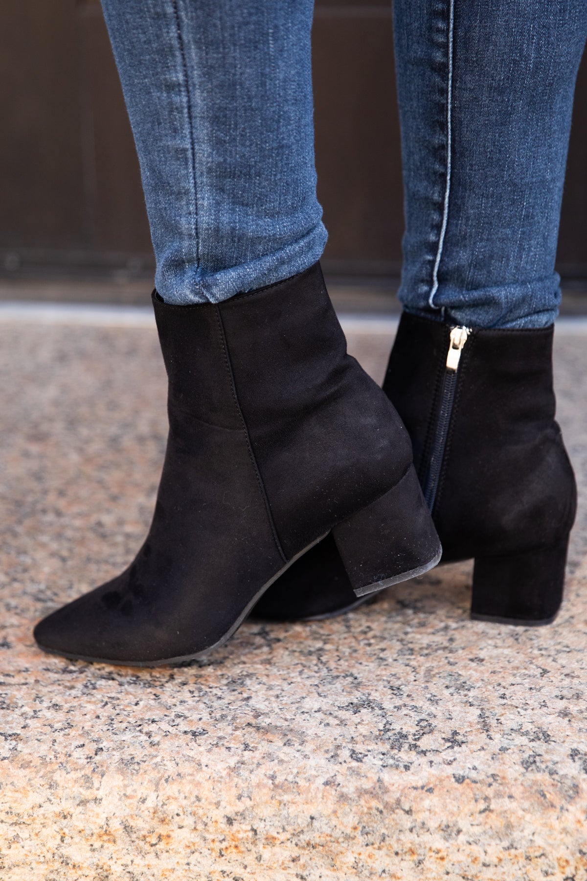 Black Block Heel Point Toe Booties