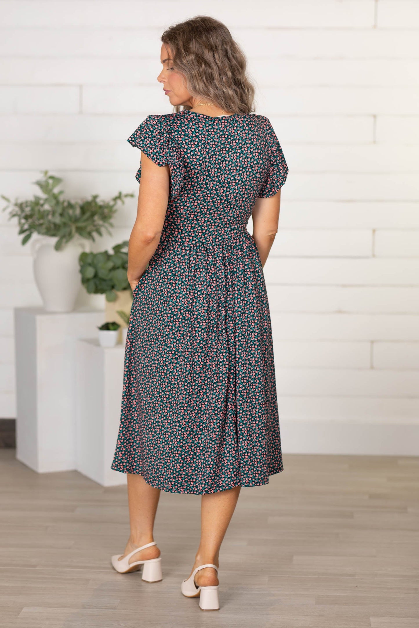Black Floral Knit Dress With Ruffles