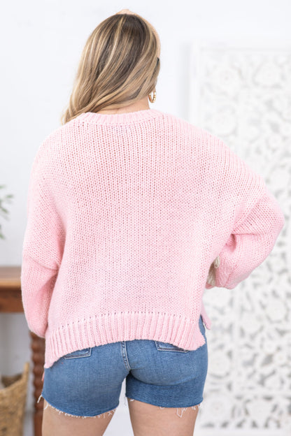 Baby Pink Floral Applique Sweater