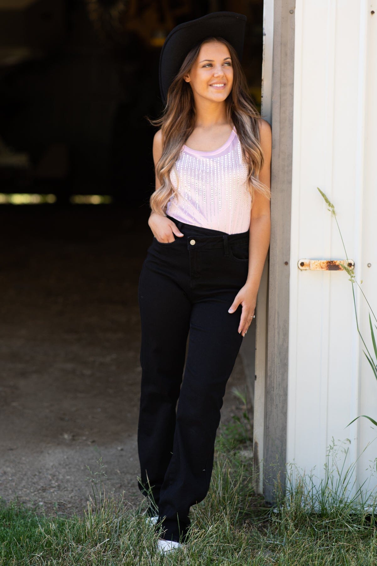 Baby Pink Tank With Rhinestone Detail