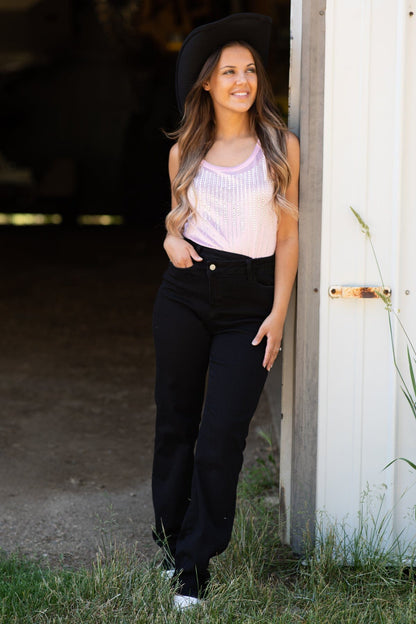 Baby Pink Tank With Rhinestone Detail