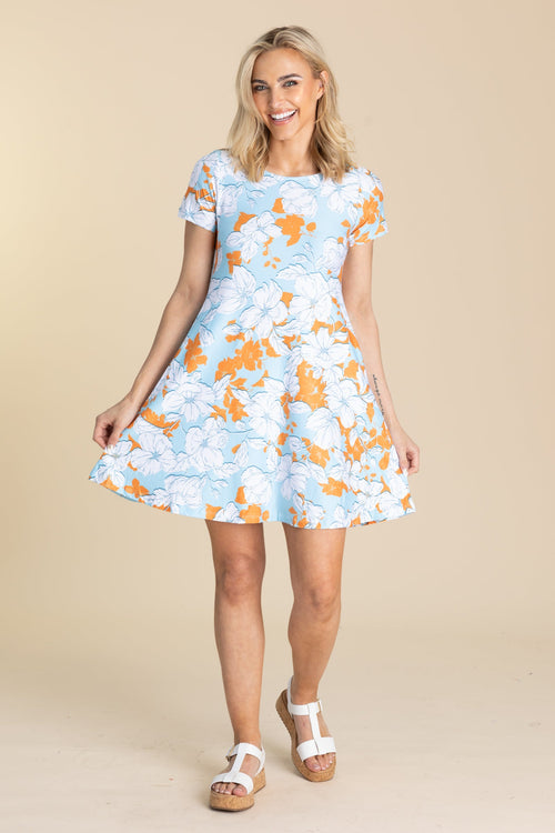 Baby Blue And White Floral Pocket Dress