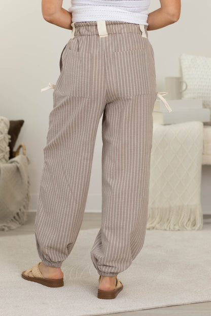 Bow Detail Stripe Woven Pants