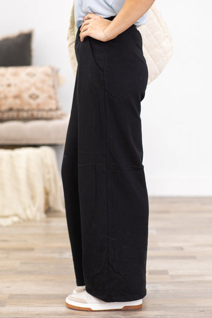 Black Crossover Waist Wide Leg Pants