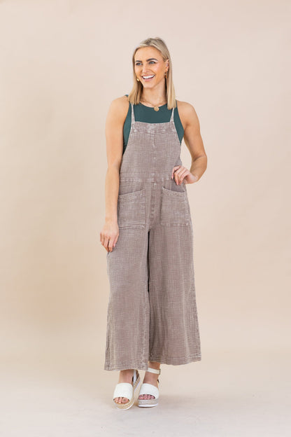 Ash Mocha Mineral Washed Cotton Jumpsuit
