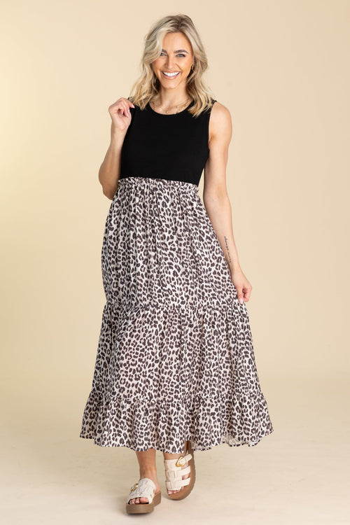 Black Animal Print Tiered Maxi Dress
