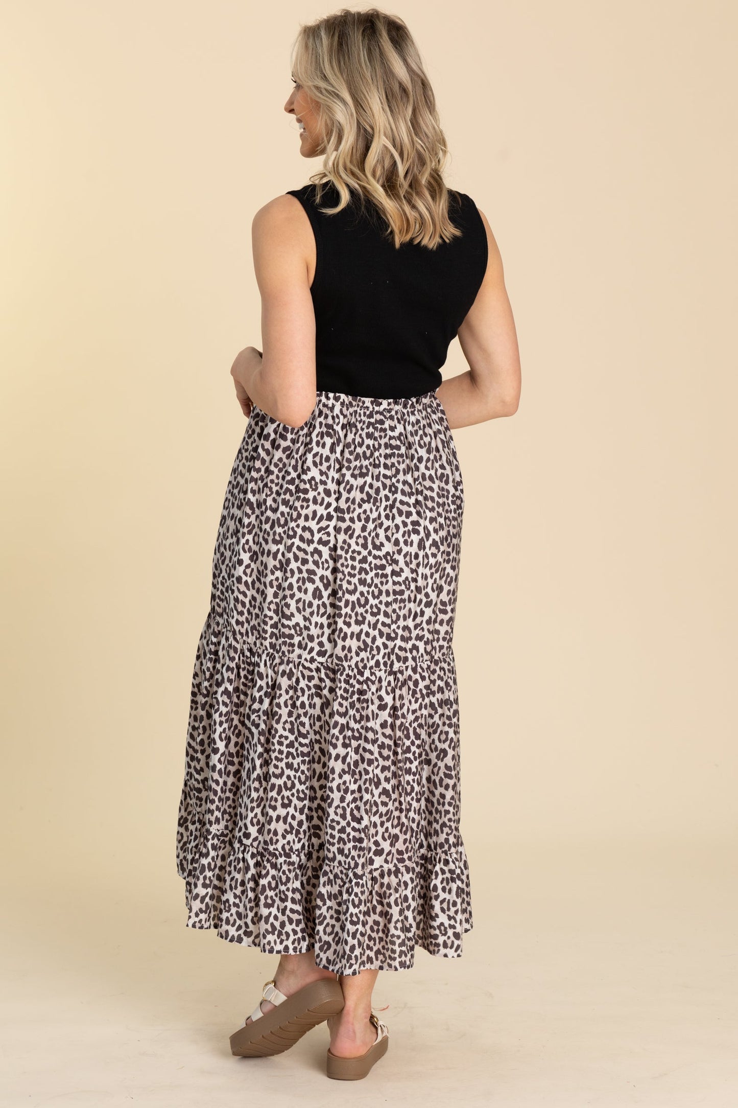 Black Animal Print Tiered Maxi Dress