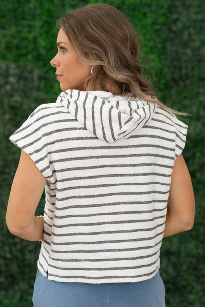 Black Stripe Hooded Kit Top With Pocket