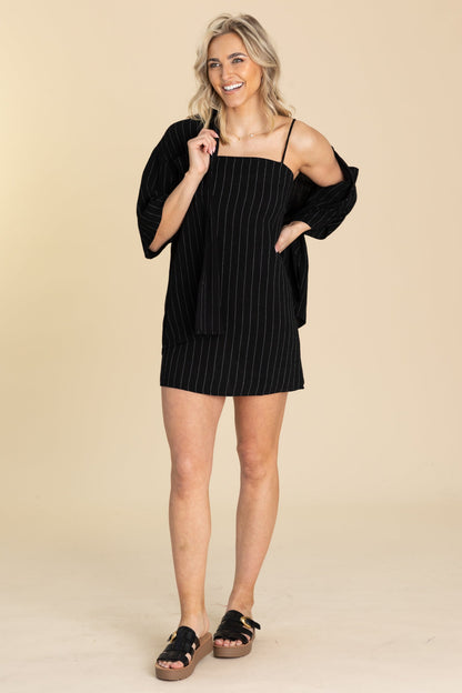 Black Stripe Set With Shirt And Dress