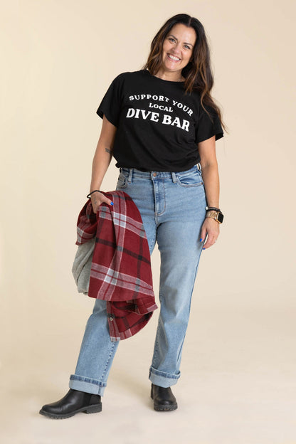 Black Support Your Local Dive Bar Knit Tee