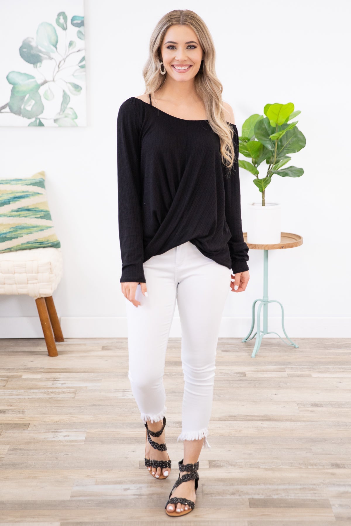 Black Twist Front Top with Cutouts