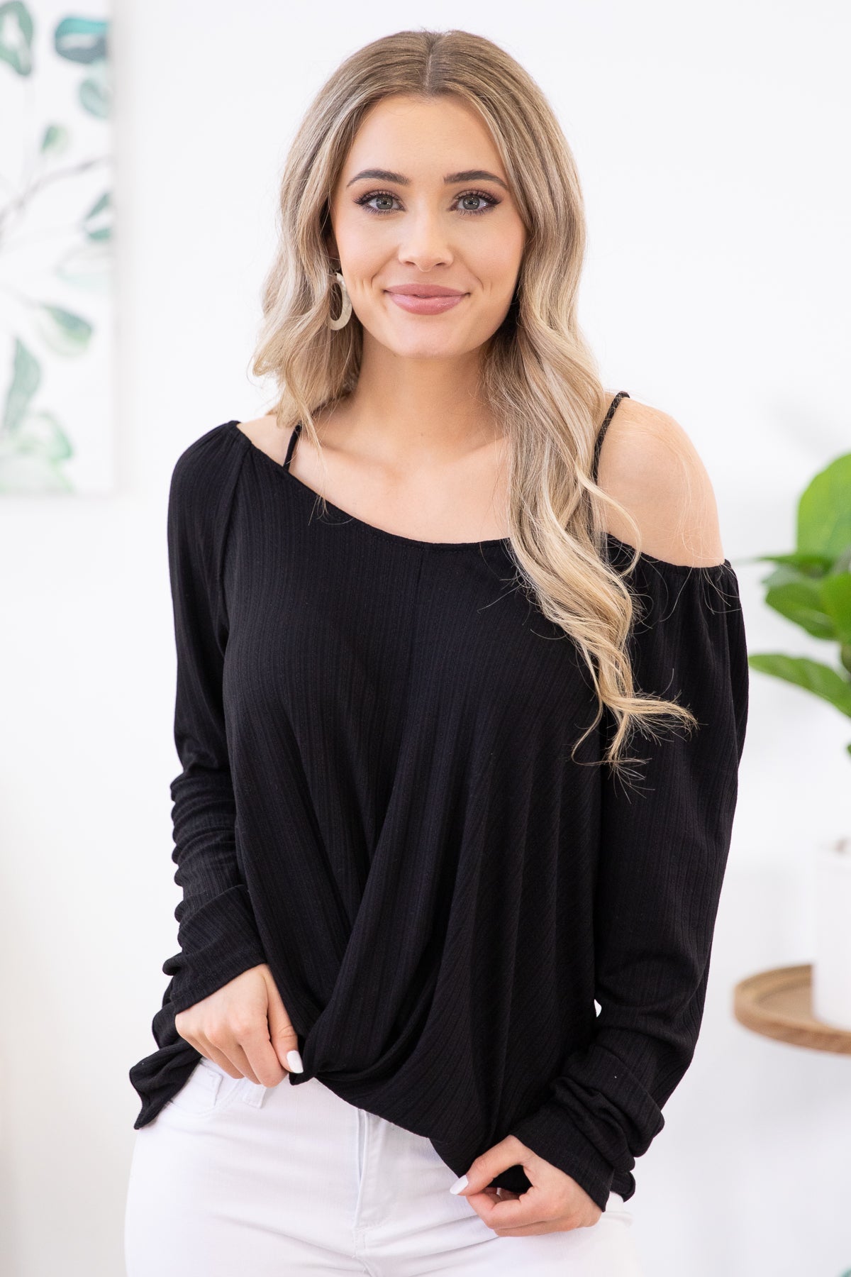 Black Twist Front Top with Cutouts