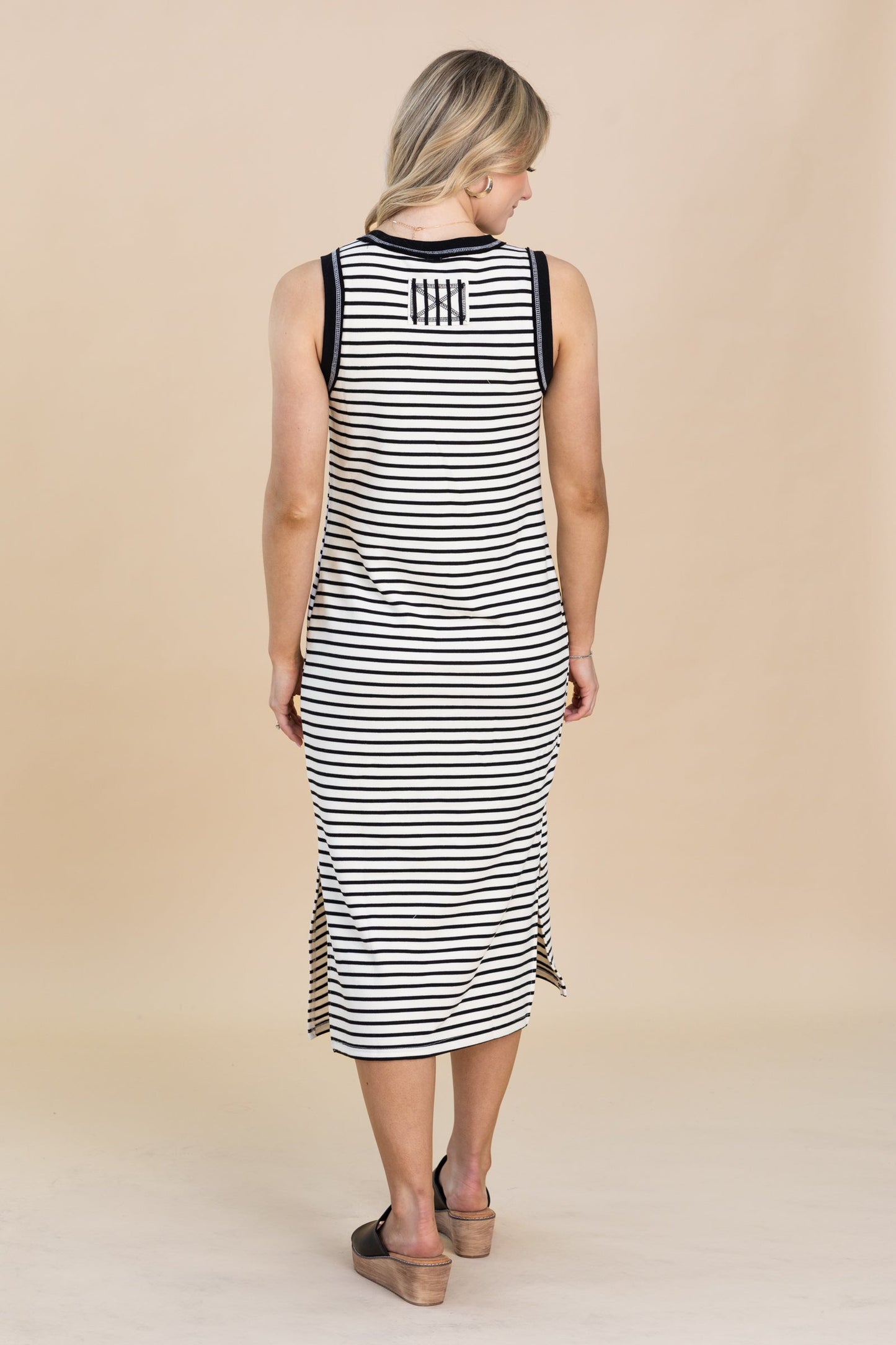 Black Stripe Side Slit Tank Maxi Dress