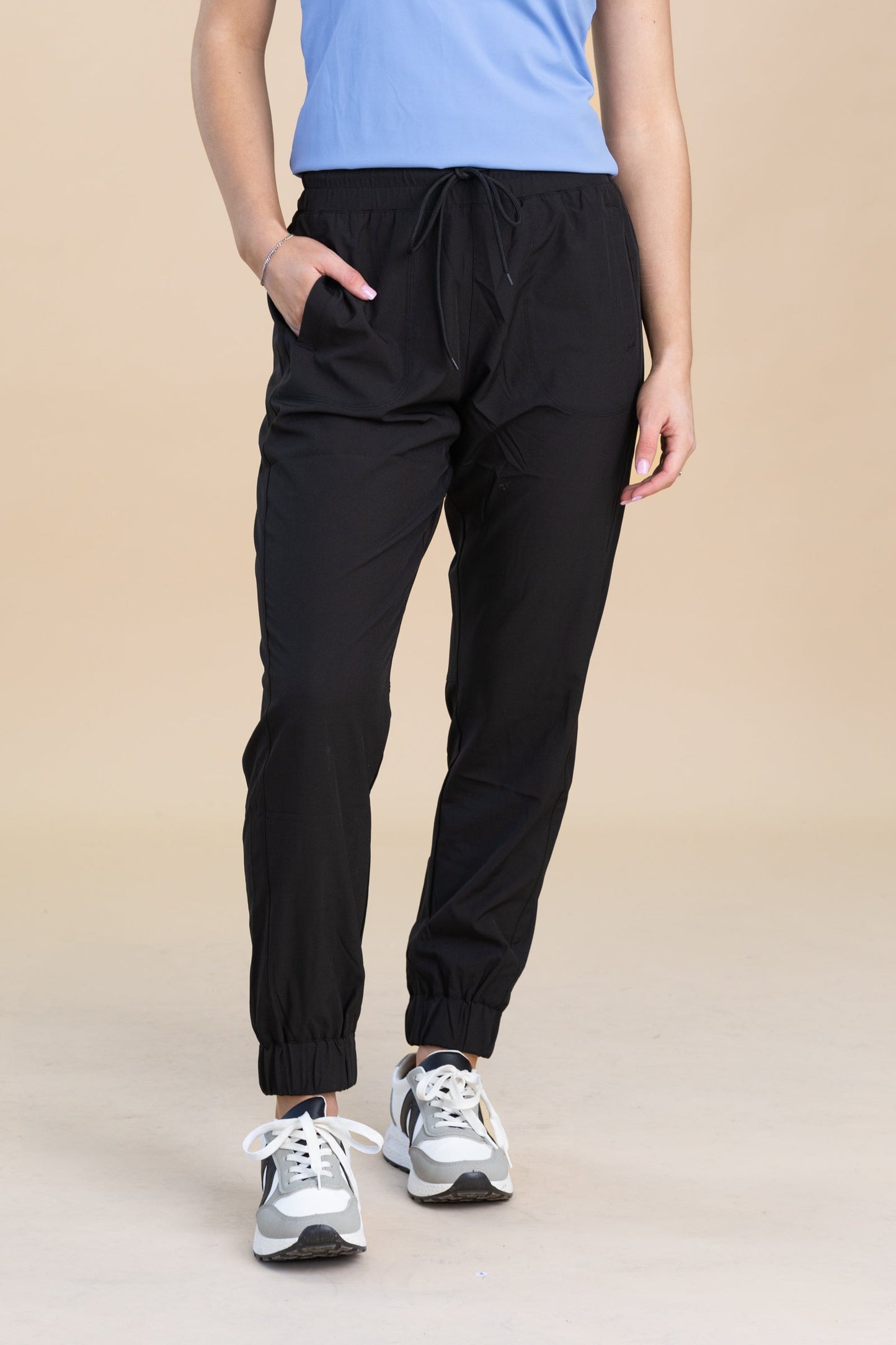 Black High Waisted Solid Knit Joggers