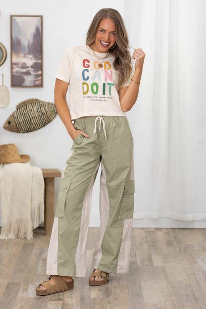 Beige And Sage Cargo Pocket Pants