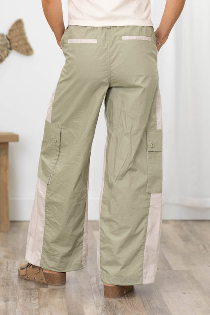 Beige And Sage Cargo Pocket Pants