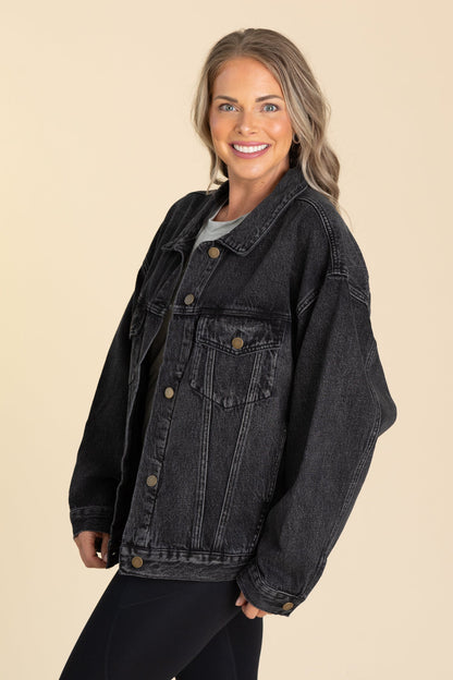 Black Wash Classic Boyfriend Fit Denim Jacket