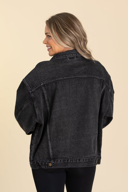 Black Wash Classic Boyfriend Fit Denim Jacket
