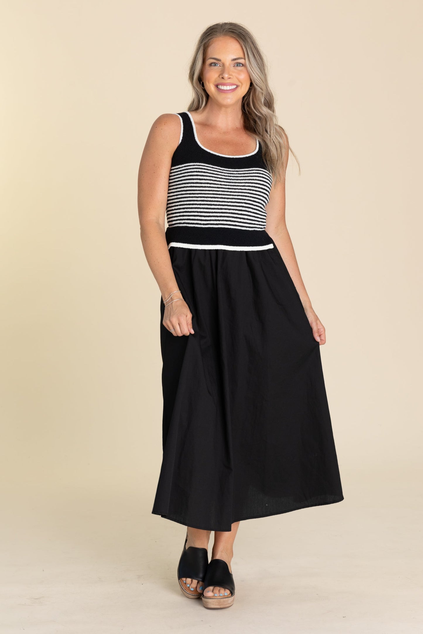 Black Stripe Sweater Tank Midi Dress