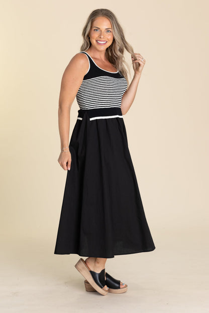 Black Stripe Sweater Tank Midi Dress