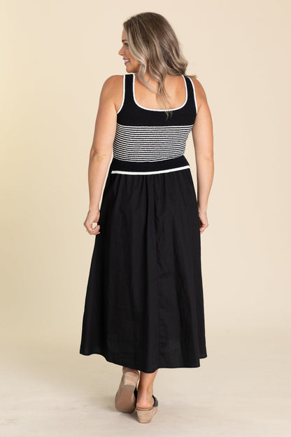 Black Stripe Sweater Tank Midi Dress