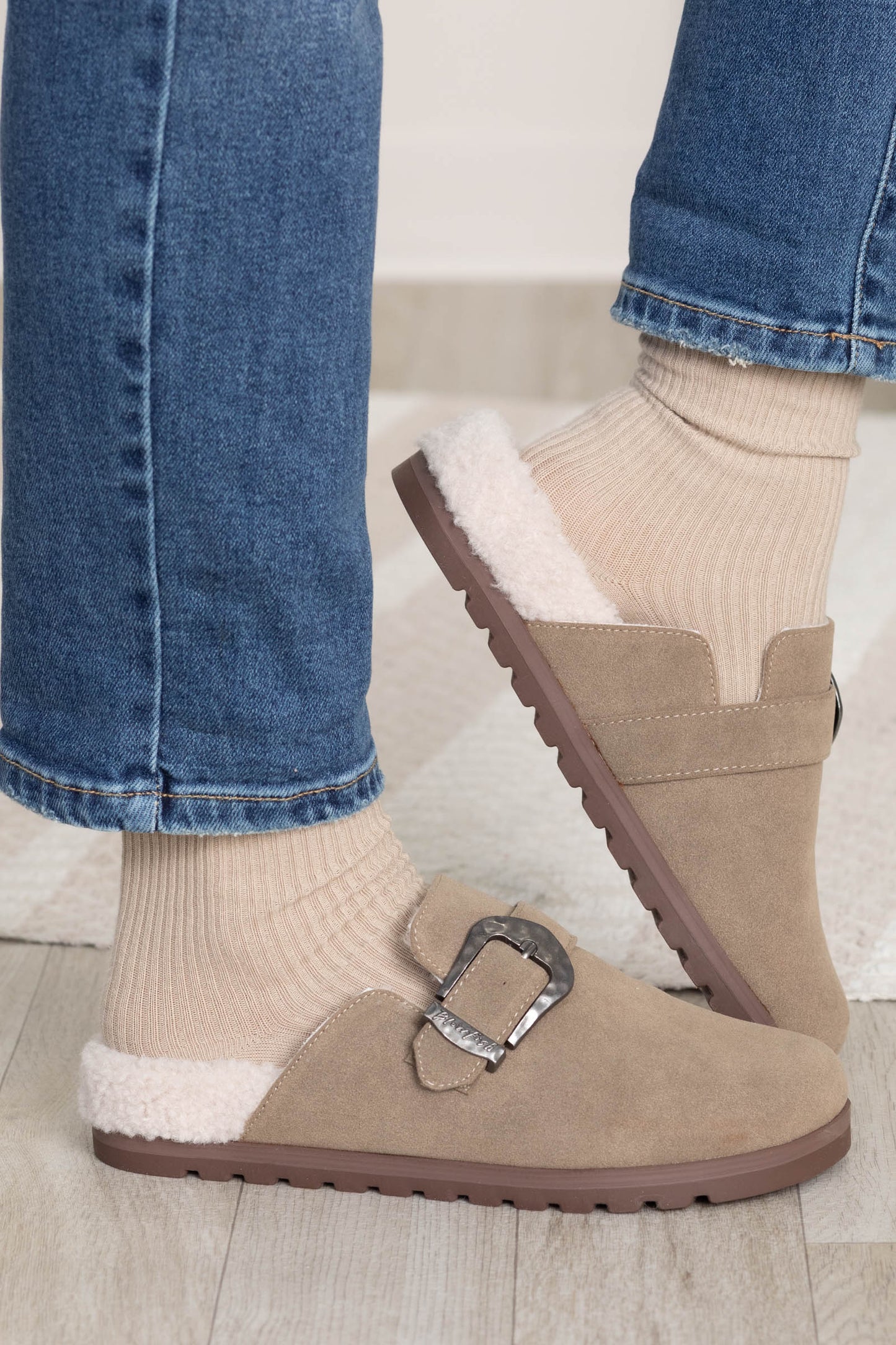 Blowfish Faux Suede Cozy Lined Slip On Mules