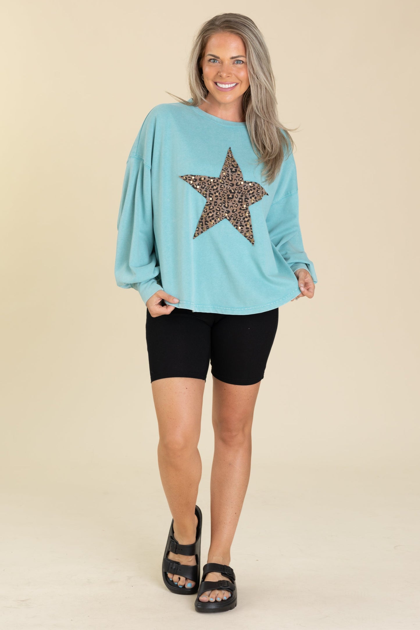 Animal Print Star Patch Knit Top
