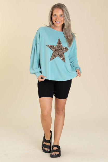 Animal Print Star Patch Knit Top