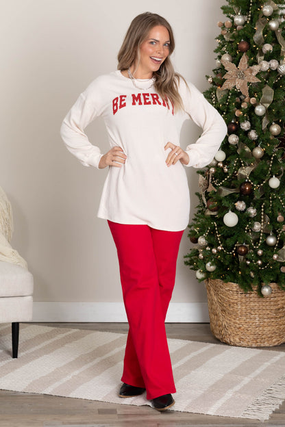 Be Merry Ribbed Knit Long Sleeve Top