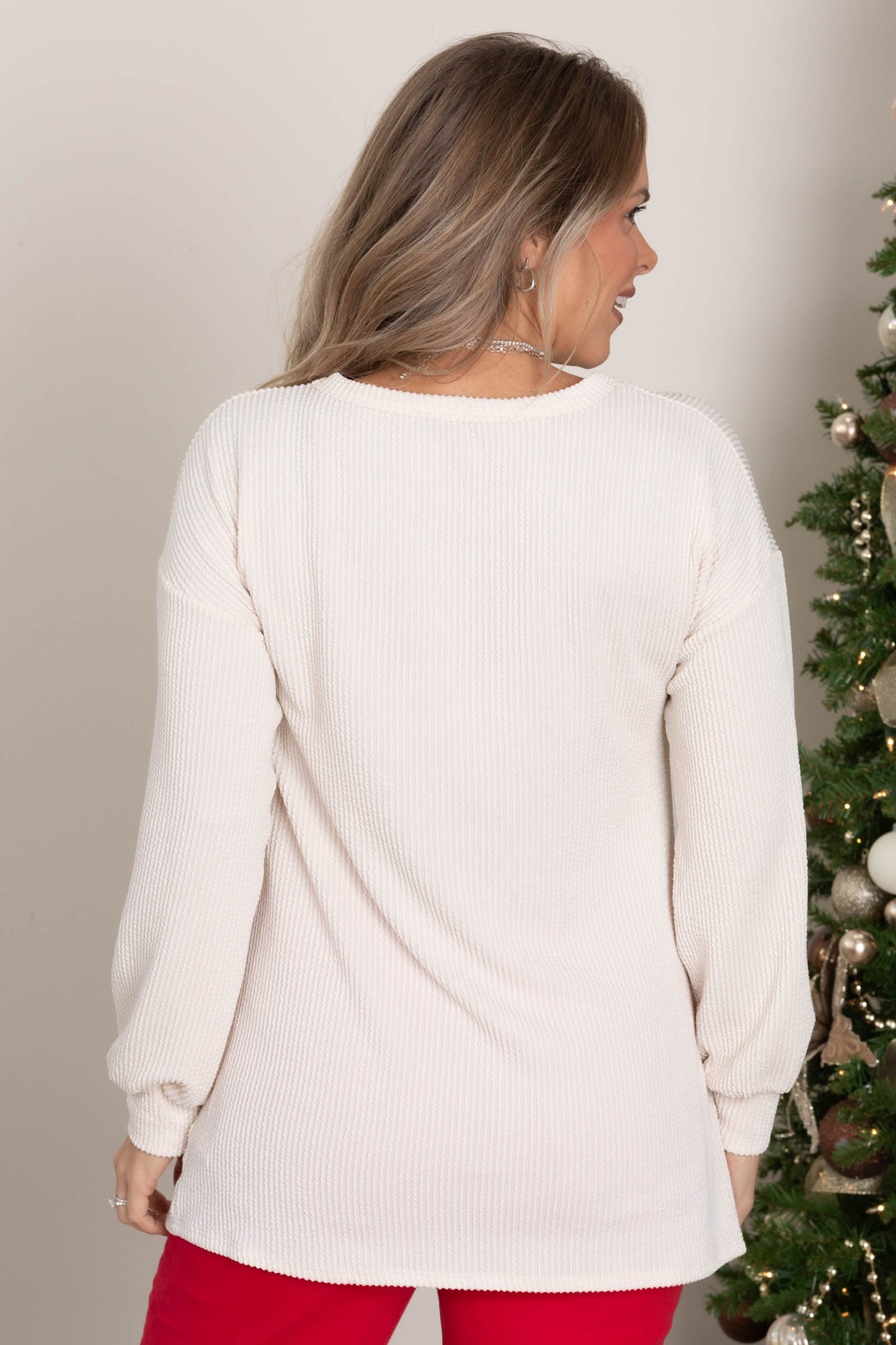 Be Merry Ribbed Knit Long Sleeve Top