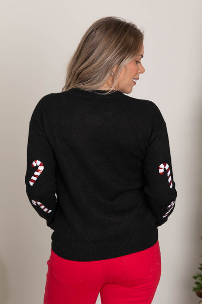 Black Christmas Sequin Candy Cane Sweater