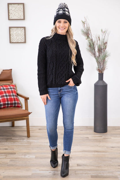 Black Turtle Neck Cable Knit Sweater