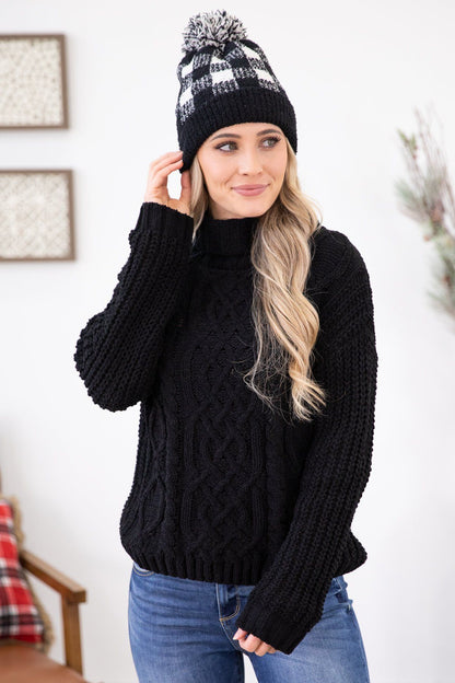 Black Turtle Neck Cable Knit Sweater