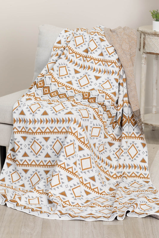 Aztec Print Blanket With Tassel Trim