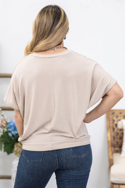 *UNDER NEW TITLE* Beige Basic V-Neck Short Sleeve Knit Top