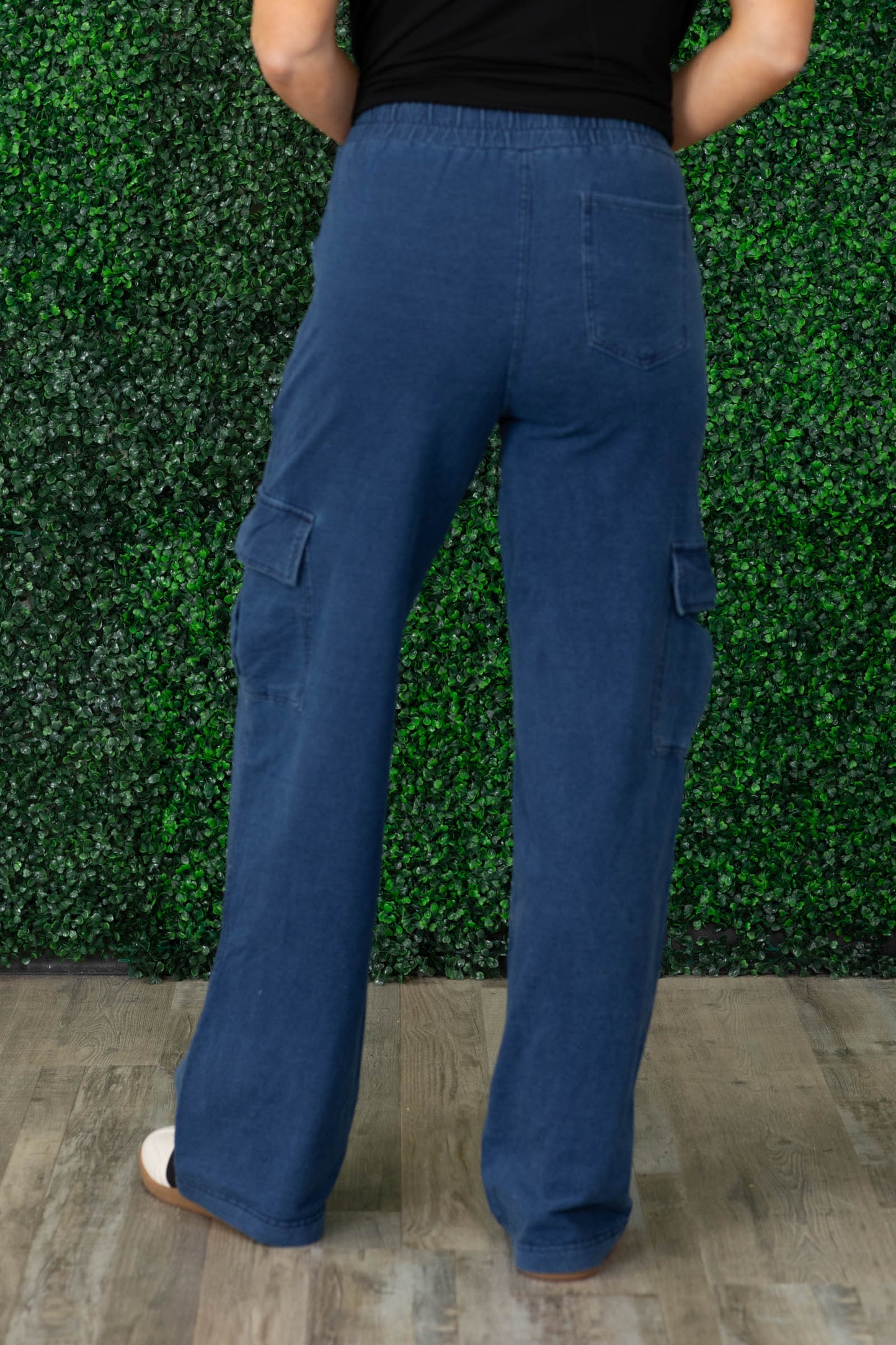 Blue Mineral Wash Wide Leg Cotton Cargo Pants