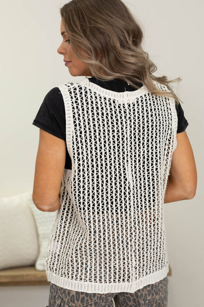 Beige Button Down Crochet Vest