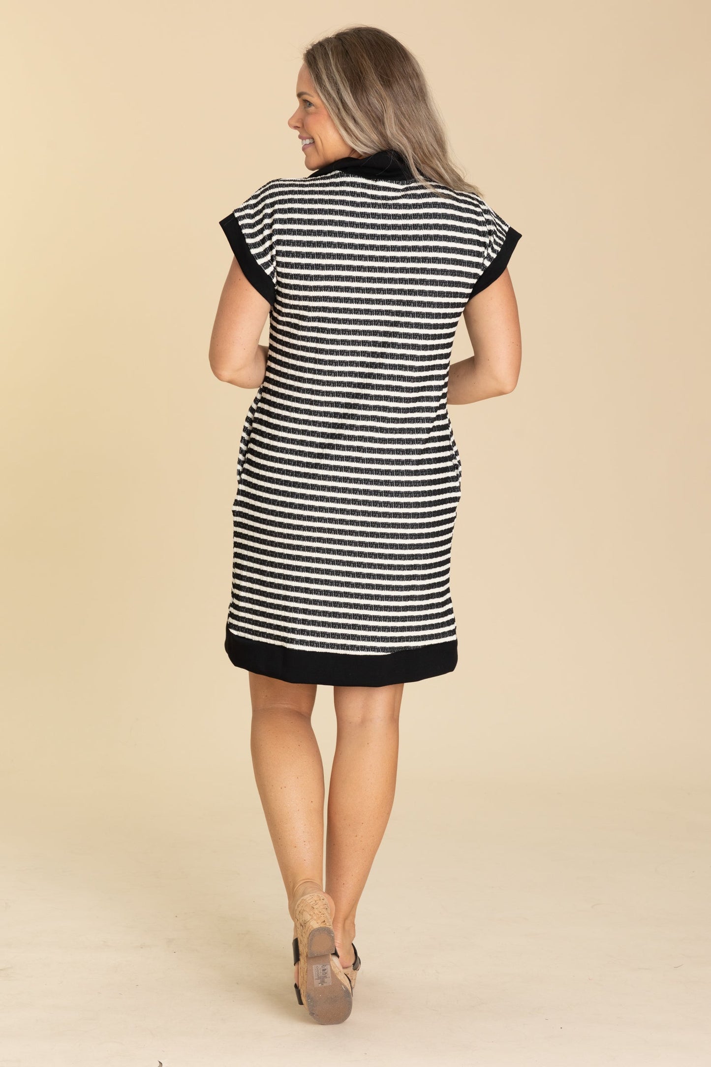 Black and Cream Stripe Zipper Dress