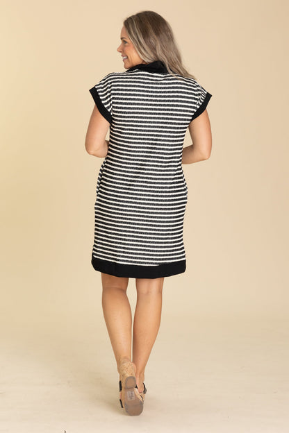 Black and Cream Stripe Zipper Dress