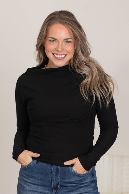Baby Ribbed Knit Long Sleeve Tops With Cowl